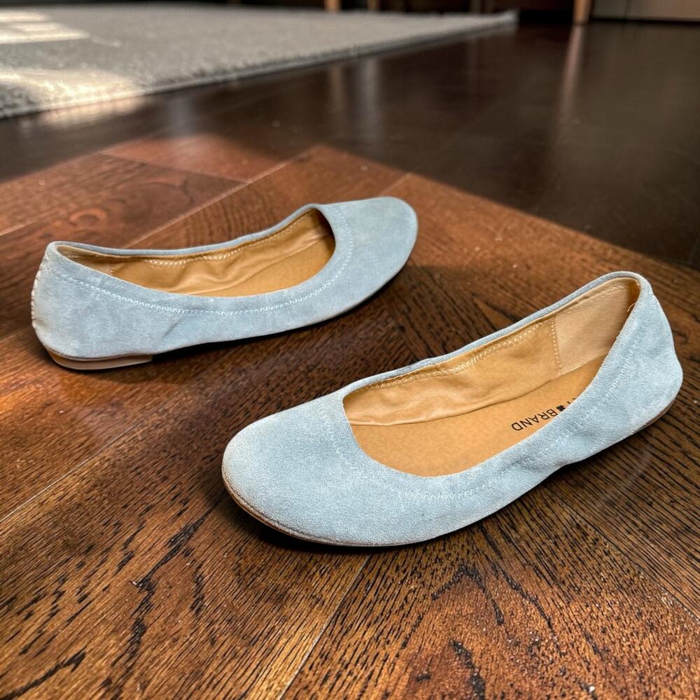 Lucky Brand Women's 8M Solid Light Blue Suede Leather Erin Ballet Flats Shoes